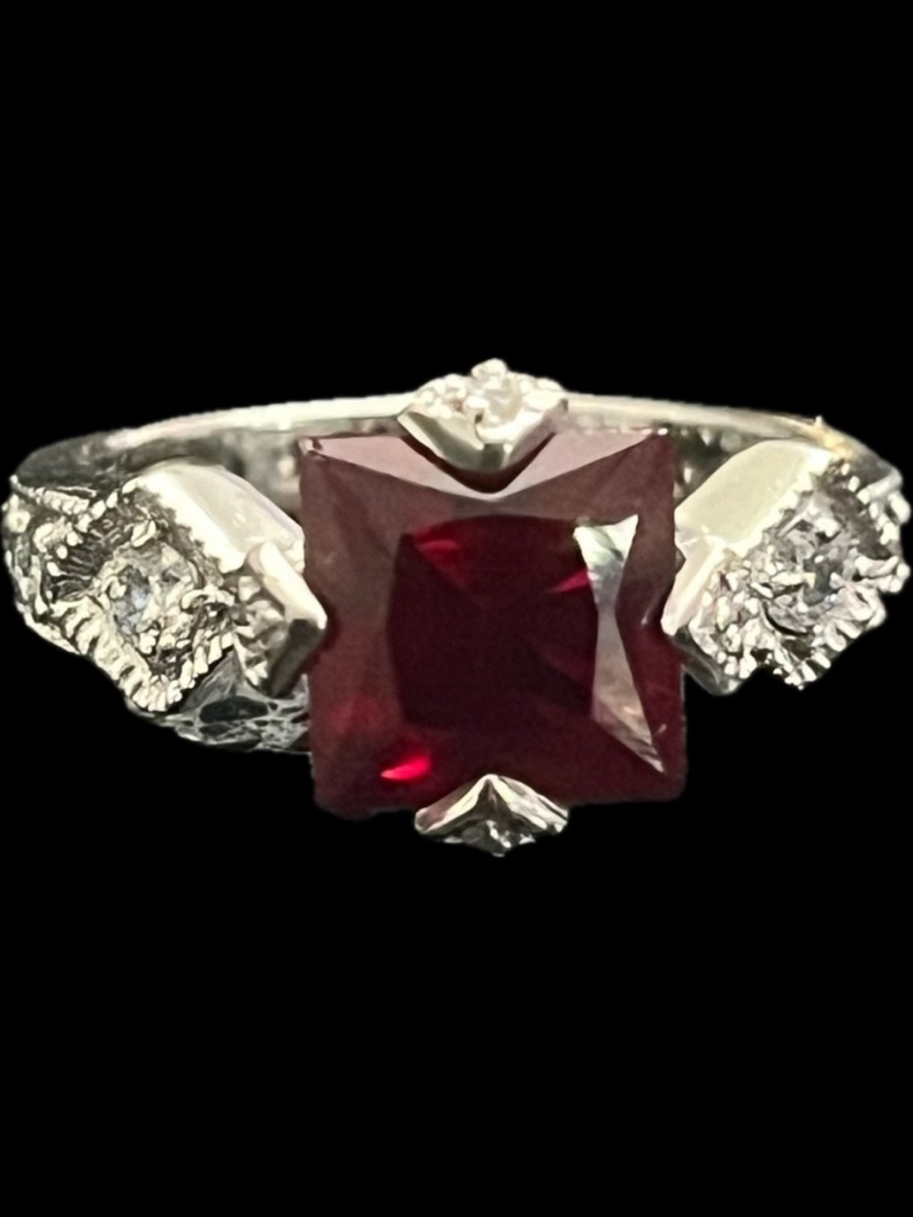Princess cut Ruby vintage cz eternity engagement wedding ring sterling silver
